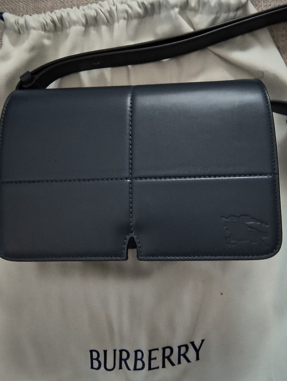 Burberry Leather Shoulder Bag in Navy Blue Snip Equestrian Knight Embossed